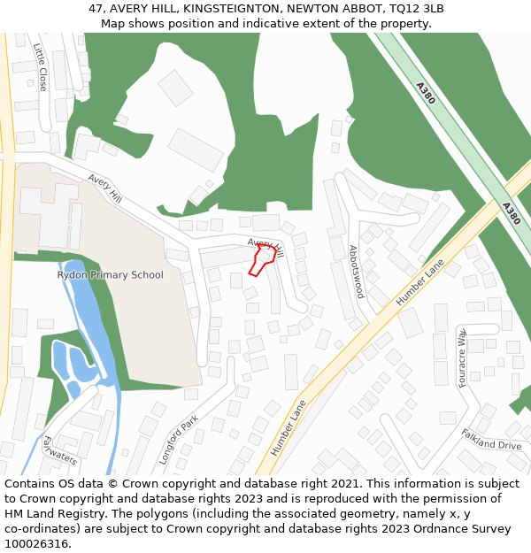 47, AVERY HILL, KINGSTEIGNTON, NEWTON ABBOT, TQ12 3LB: Location map and indicative extent of plot