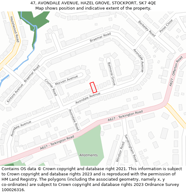 47, AVONDALE AVENUE, HAZEL GROVE, STOCKPORT, SK7 4QE: Location map and indicative extent of plot