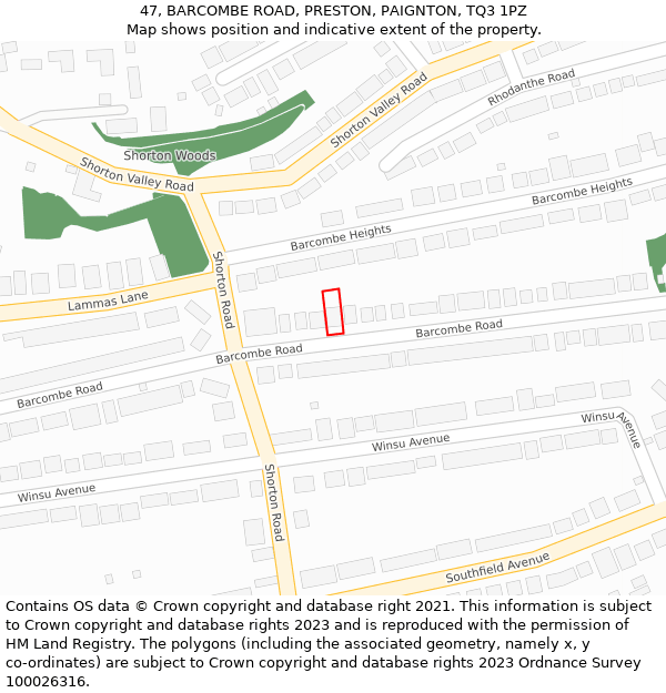 47, BARCOMBE ROAD, PRESTON, PAIGNTON, TQ3 1PZ: Location map and indicative extent of plot