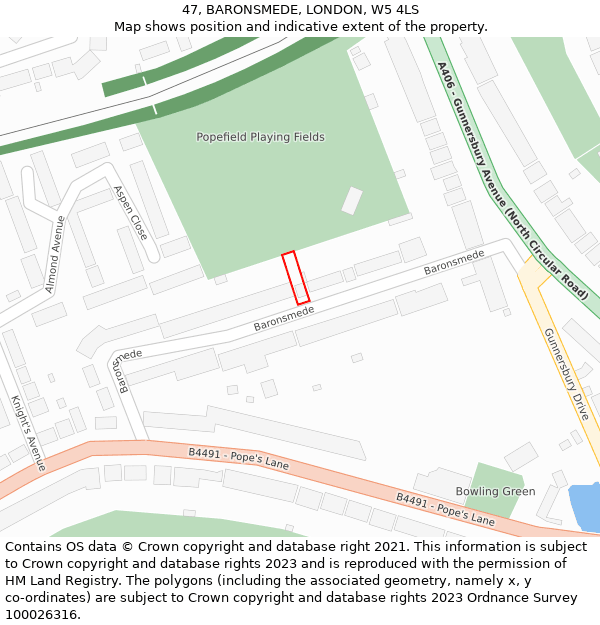 47, BARONSMEDE, LONDON, W5 4LS: Location map and indicative extent of plot