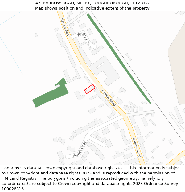 47, BARROW ROAD, SILEBY, LOUGHBOROUGH, LE12 7LW: Location map and indicative extent of plot