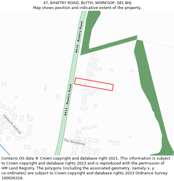 47, BAWTRY ROAD, BLYTH, WORKSOP, S81 8HJ: Location map and indicative extent of plot