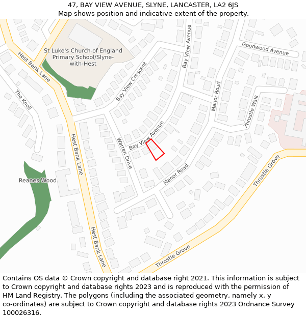 47, BAY VIEW AVENUE, SLYNE, LANCASTER, LA2 6JS: Location map and indicative extent of plot