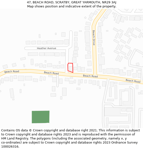 47, BEACH ROAD, SCRATBY, GREAT YARMOUTH, NR29 3AJ: Location map and indicative extent of plot