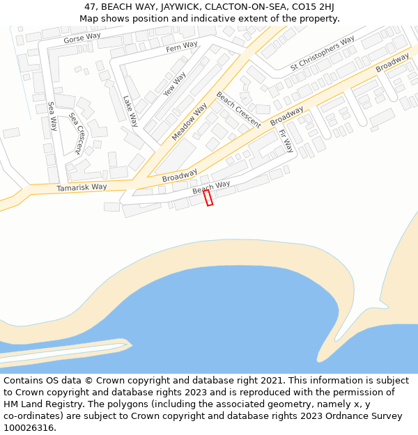 47, BEACH WAY, JAYWICK, CLACTON-ON-SEA, CO15 2HJ: Location map and indicative extent of plot