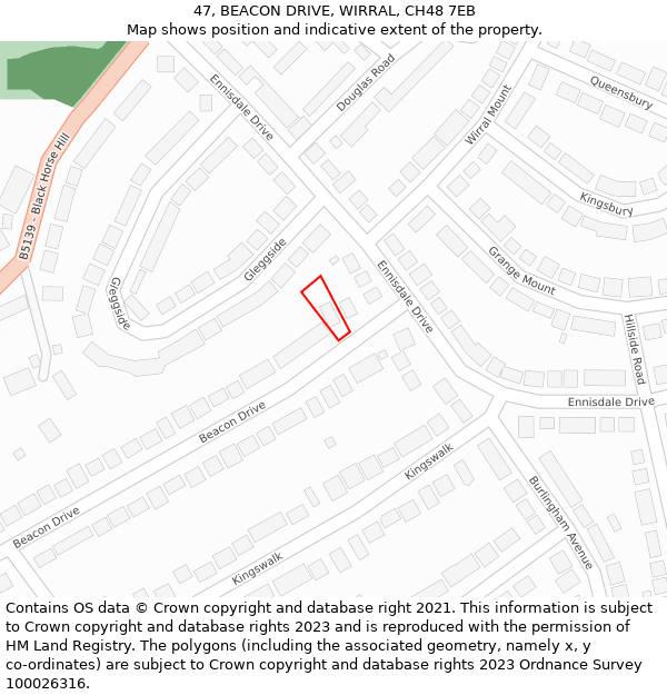 47, BEACON DRIVE, WIRRAL, CH48 7EB: Location map and indicative extent of plot