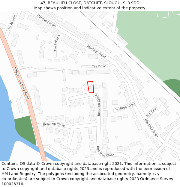 47, BEAULIEU CLOSE, DATCHET, SLOUGH, SL3 9DD: Location map and indicative extent of plot