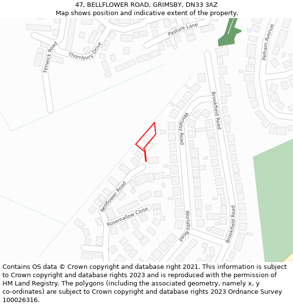 47, BELLFLOWER ROAD, GRIMSBY, DN33 3AZ: Location map and indicative extent of plot