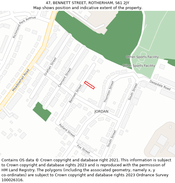 47, BENNETT STREET, ROTHERHAM, S61 2JY: Location map and indicative extent of plot