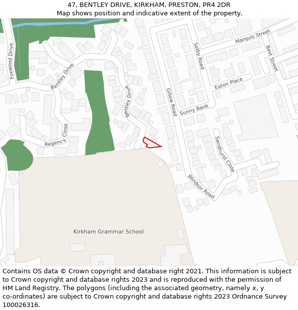 47, BENTLEY DRIVE, KIRKHAM, PRESTON, PR4 2DR: Location map and indicative extent of plot