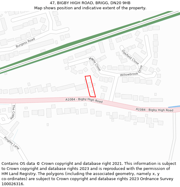 47, BIGBY HIGH ROAD, BRIGG, DN20 9HB: Location map and indicative extent of plot