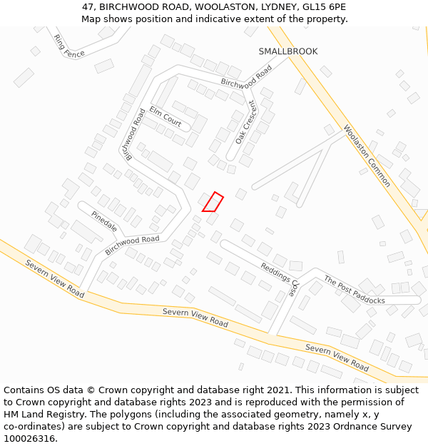 47, BIRCHWOOD ROAD, WOOLASTON, LYDNEY, GL15 6PE: Location map and indicative extent of plot