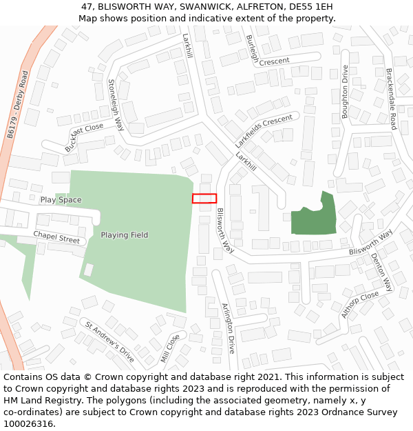 47, BLISWORTH WAY, SWANWICK, ALFRETON, DE55 1EH: Location map and indicative extent of plot