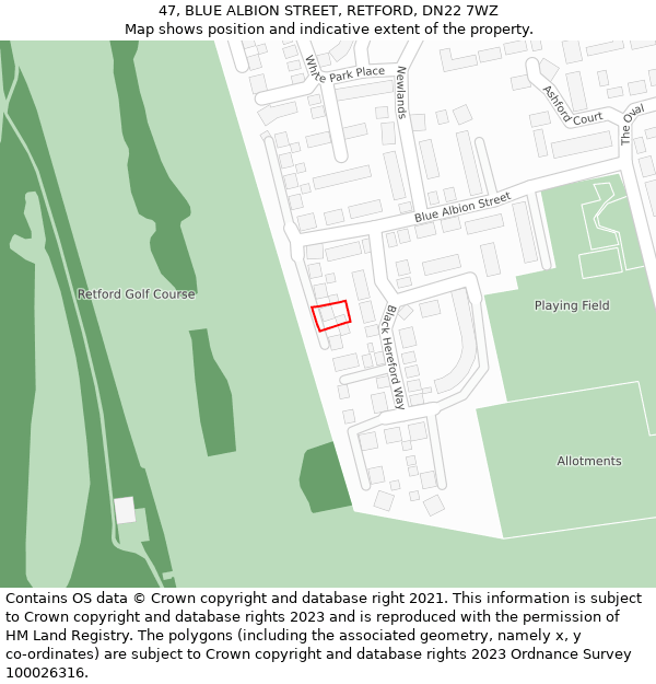 47, BLUE ALBION STREET, RETFORD, DN22 7WZ: Location map and indicative extent of plot