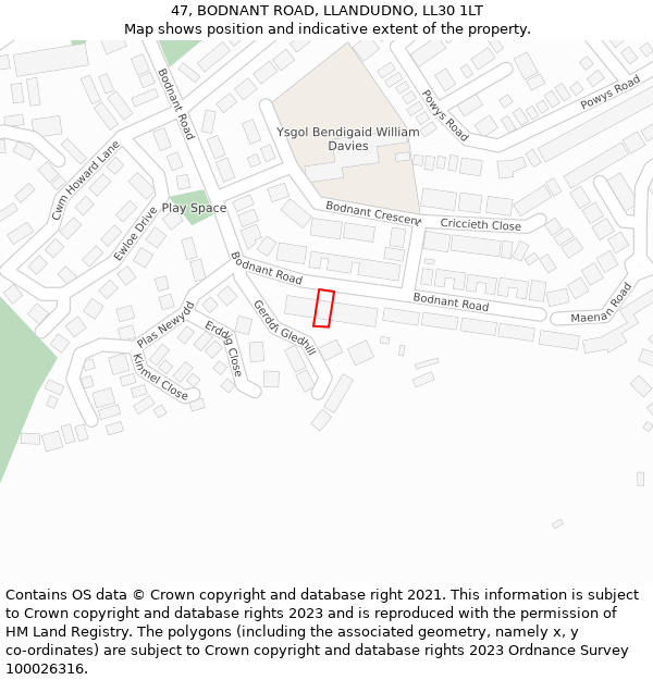 47, BODNANT ROAD, LLANDUDNO, LL30 1LT: Location map and indicative extent of plot