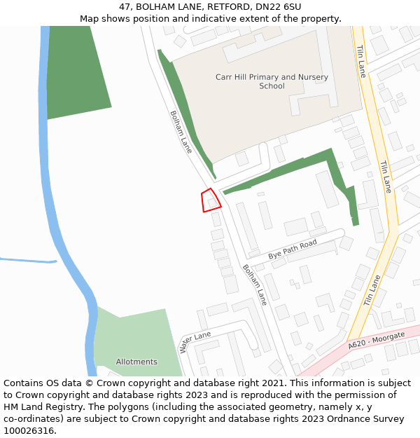 47, BOLHAM LANE, RETFORD, DN22 6SU: Location map and indicative extent of plot