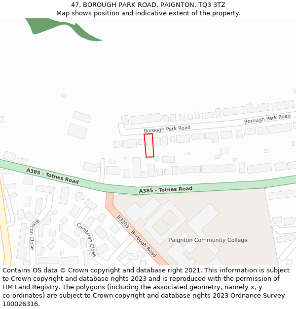 47, BOROUGH PARK ROAD, PAIGNTON, TQ3 3TZ: Location map and indicative extent of plot