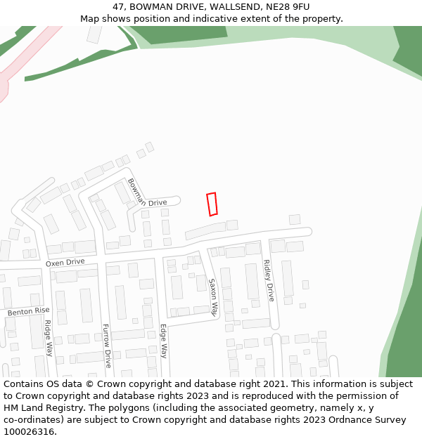 47, BOWMAN DRIVE, WALLSEND, NE28 9FU: Location map and indicative extent of plot