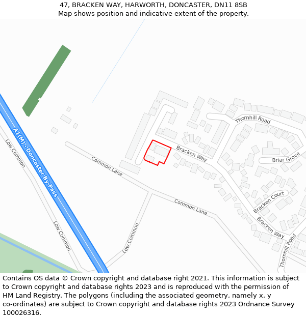 47, BRACKEN WAY, HARWORTH, DONCASTER, DN11 8SB: Location map and indicative extent of plot