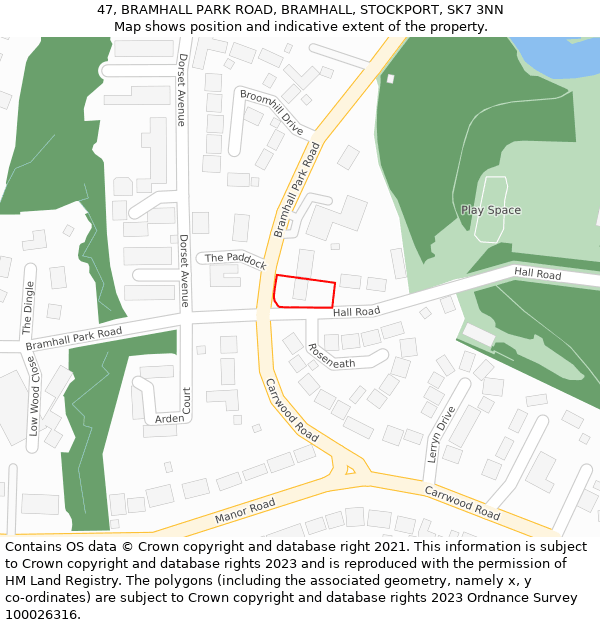 47, BRAMHALL PARK ROAD, BRAMHALL, STOCKPORT, SK7 3NN: Location map and indicative extent of plot