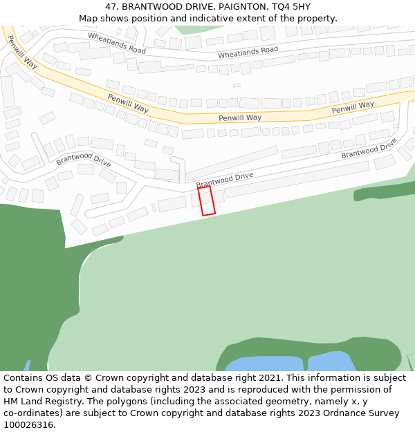 47, BRANTWOOD DRIVE, PAIGNTON, TQ4 5HY: Location map and indicative extent of plot
