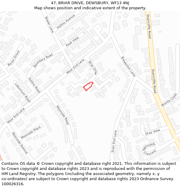 47, BRIAR DRIVE, DEWSBURY, WF13 4NJ: Location map and indicative extent of plot