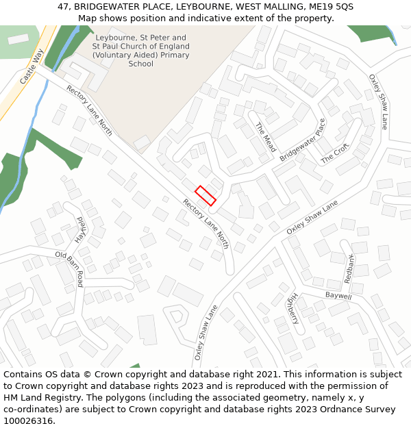 47, BRIDGEWATER PLACE, LEYBOURNE, WEST MALLING, ME19 5QS: Location map and indicative extent of plot