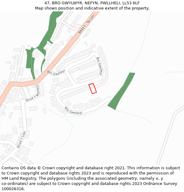47, BRO GWYLWYR, NEFYN, PWLLHELI, LL53 6LF: Location map and indicative extent of plot