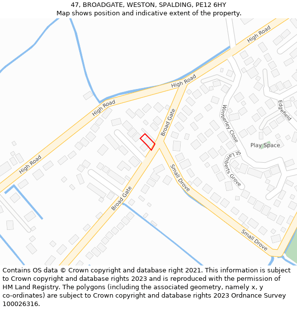 47, BROADGATE, WESTON, SPALDING, PE12 6HY: Location map and indicative extent of plot