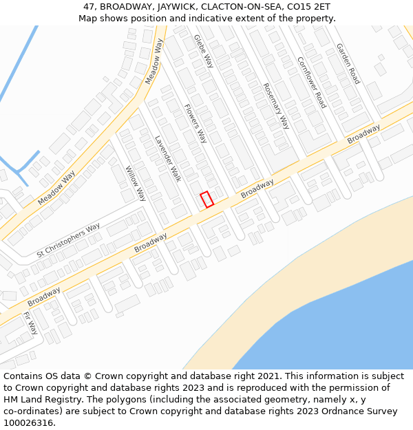 47, BROADWAY, JAYWICK, CLACTON-ON-SEA, CO15 2ET: Location map and indicative extent of plot