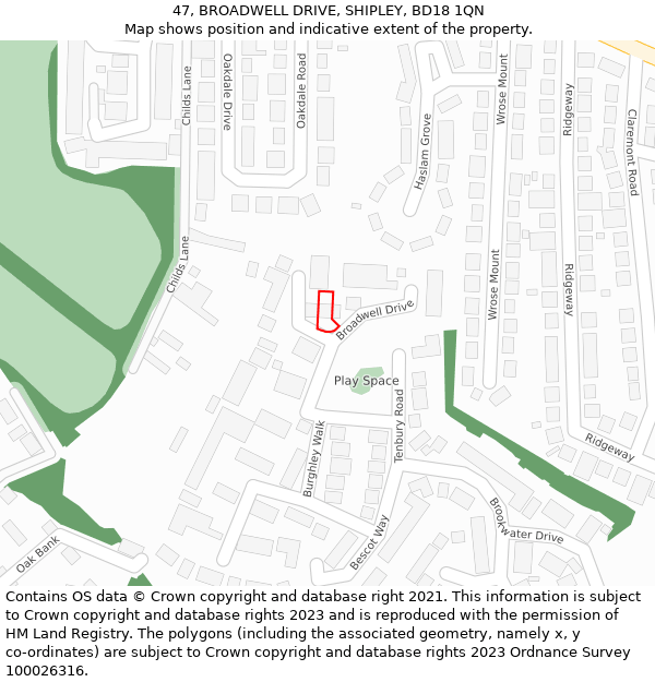 47, BROADWELL DRIVE, SHIPLEY, BD18 1QN: Location map and indicative extent of plot