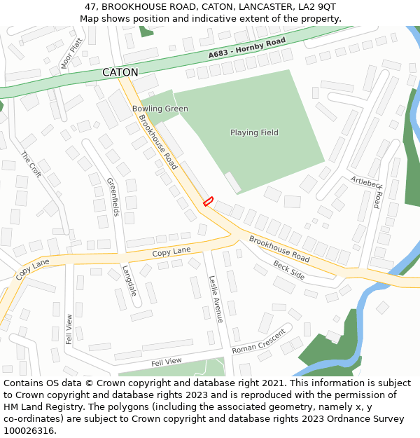 47, BROOKHOUSE ROAD, CATON, LANCASTER, LA2 9QT: Location map and indicative extent of plot