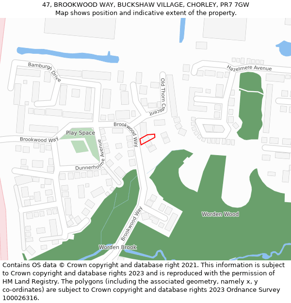 47, BROOKWOOD WAY, BUCKSHAW VILLAGE, CHORLEY, PR7 7GW: Location map and indicative extent of plot