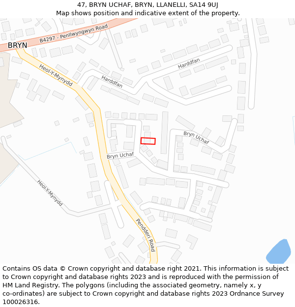 47, BRYN UCHAF, BRYN, LLANELLI, SA14 9UJ: Location map and indicative extent of plot