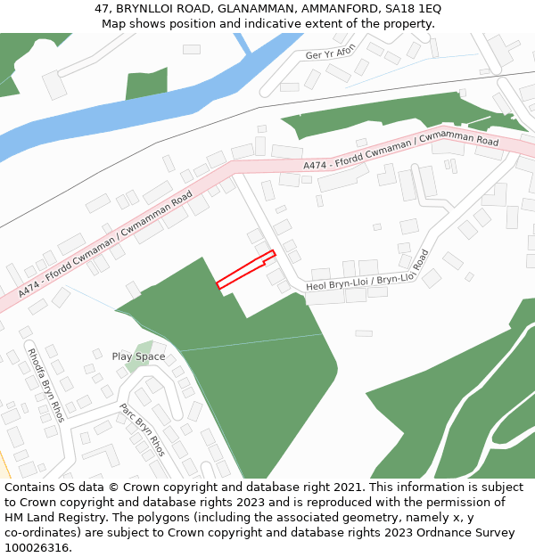 47, BRYNLLOI ROAD, GLANAMMAN, AMMANFORD, SA18 1EQ: Location map and indicative extent of plot