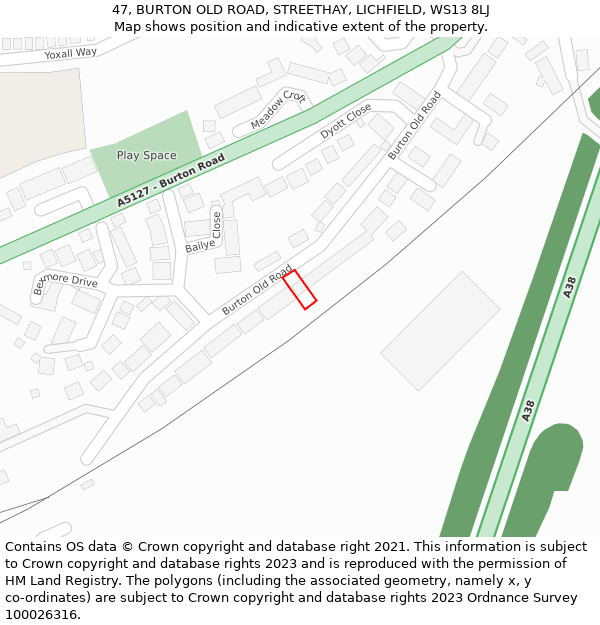 47, BURTON OLD ROAD, STREETHAY, LICHFIELD, WS13 8LJ: Location map and indicative extent of plot