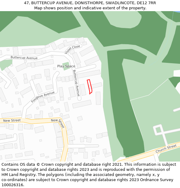 47, BUTTERCUP AVENUE, DONISTHORPE, SWADLINCOTE, DE12 7RR: Location map and indicative extent of plot