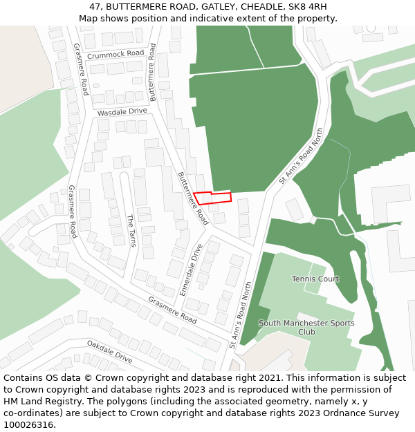47, BUTTERMERE ROAD, GATLEY, CHEADLE, SK8 4RH: Location map and indicative extent of plot