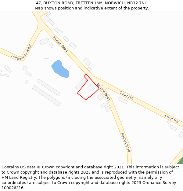 47, BUXTON ROAD, FRETTENHAM, NORWICH, NR12 7NH: Location map and indicative extent of plot