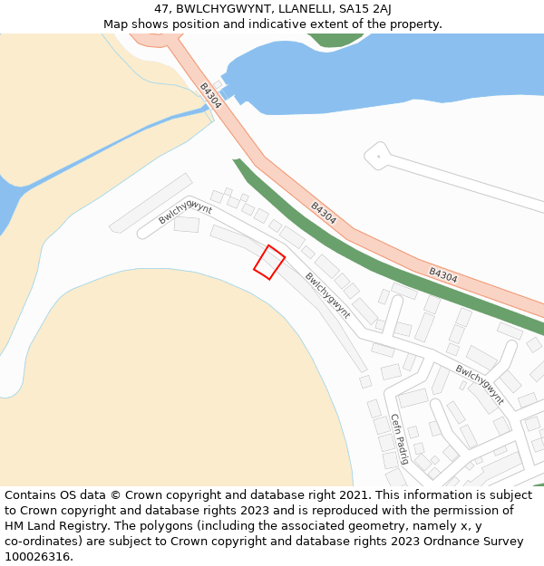 47, BWLCHYGWYNT, LLANELLI, SA15 2AJ: Location map and indicative extent of plot