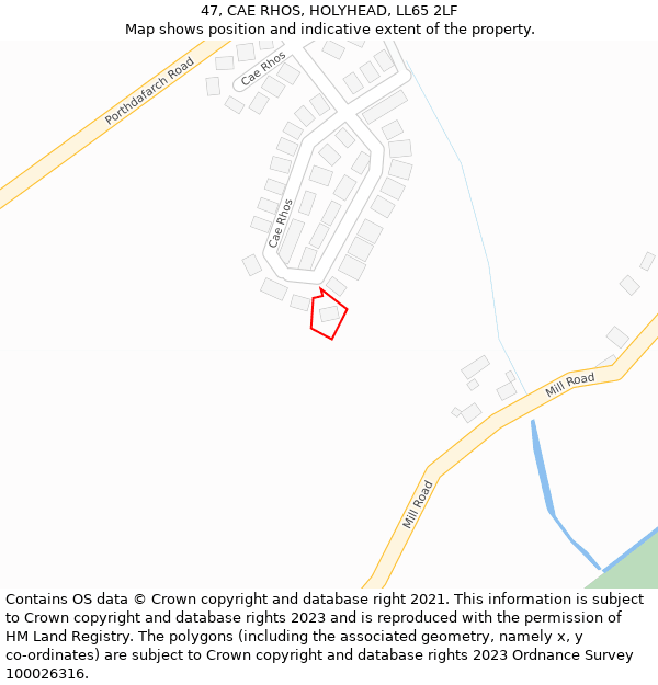 47, CAE RHOS, HOLYHEAD, LL65 2LF: Location map and indicative extent of plot