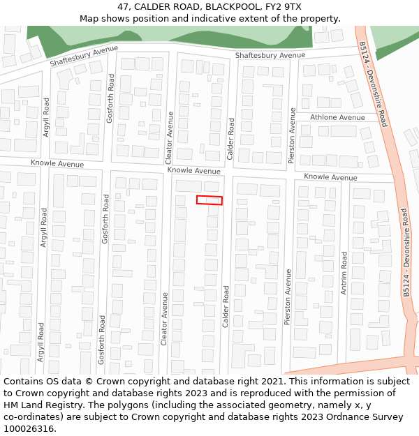47, CALDER ROAD, BLACKPOOL, FY2 9TX: Location map and indicative extent of plot