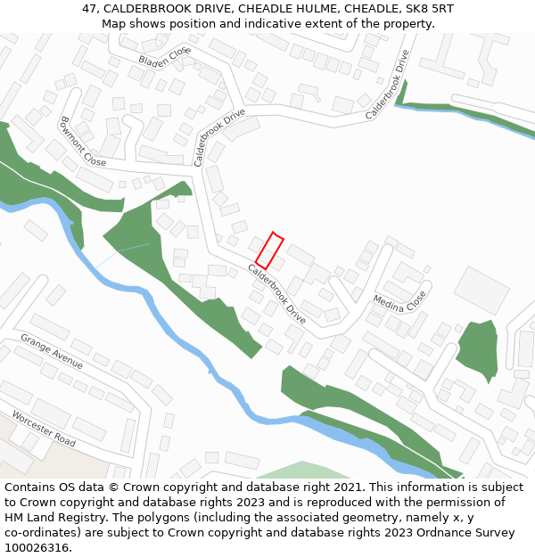 47, CALDERBROOK DRIVE, CHEADLE HULME, CHEADLE, SK8 5RT: Location map and indicative extent of plot