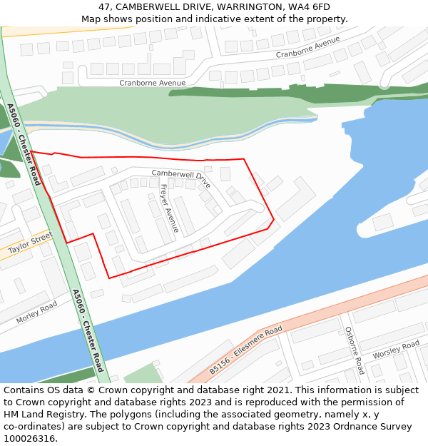 47, CAMBERWELL DRIVE, WARRINGTON, WA4 6FD: Location map and indicative extent of plot