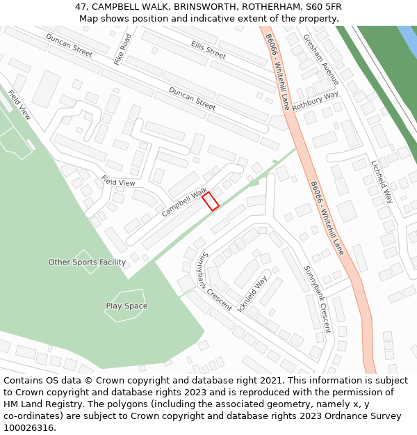 47, CAMPBELL WALK, BRINSWORTH, ROTHERHAM, S60 5FR: Location map and indicative extent of plot