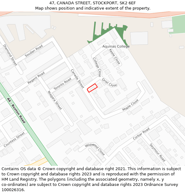 47, CANADA STREET, STOCKPORT, SK2 6EF: Location map and indicative extent of plot