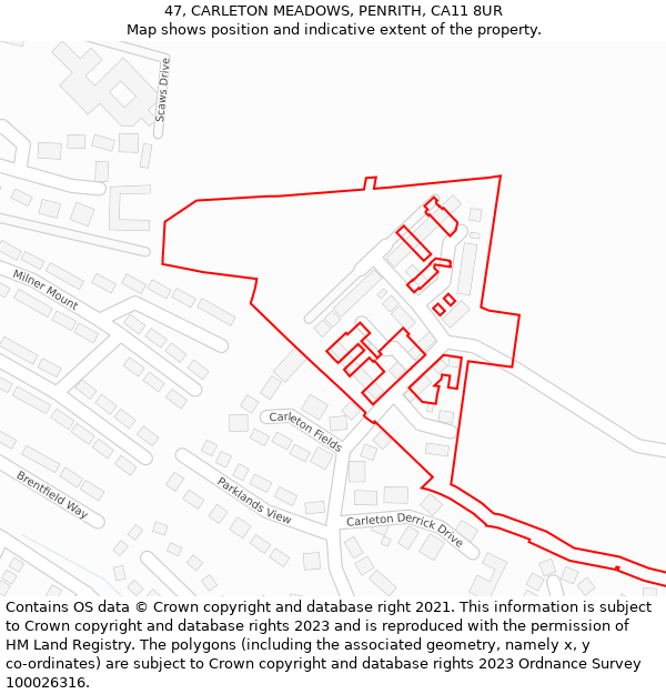 47, CARLETON MEADOWS, PENRITH, CA11 8UR: Location map and indicative extent of plot