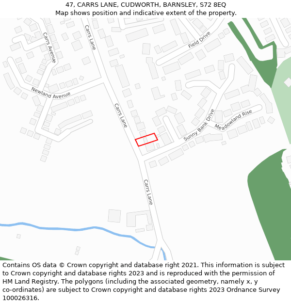 47, CARRS LANE, CUDWORTH, BARNSLEY, S72 8EQ: Location map and indicative extent of plot