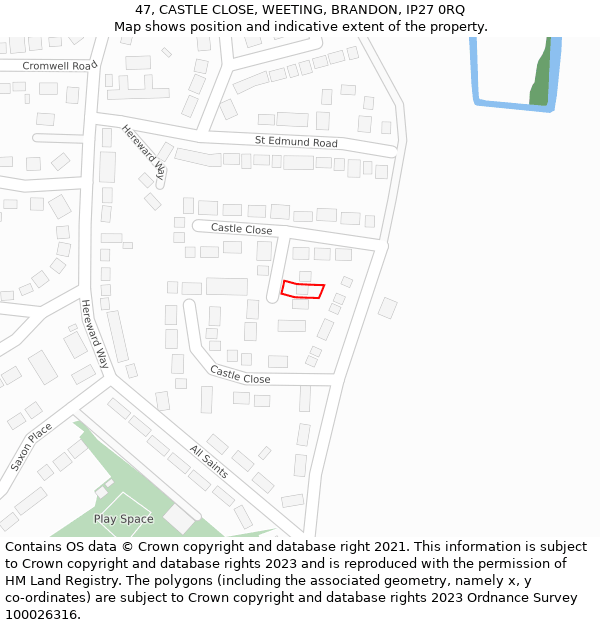 47, CASTLE CLOSE, WEETING, BRANDON, IP27 0RQ: Location map and indicative extent of plot