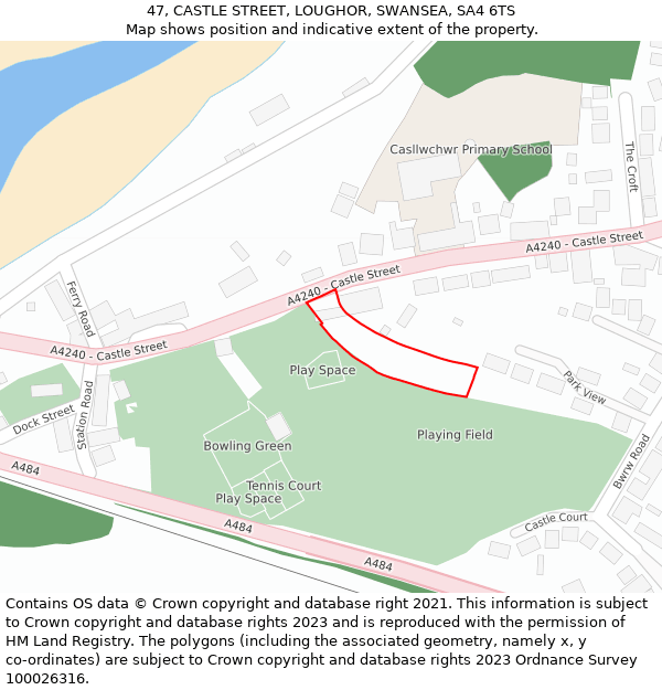 47, CASTLE STREET, LOUGHOR, SWANSEA, SA4 6TS: Location map and indicative extent of plot